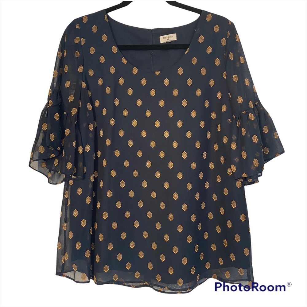 World Market Blue & Gold Blouse Size XL - Picture 5 of 11